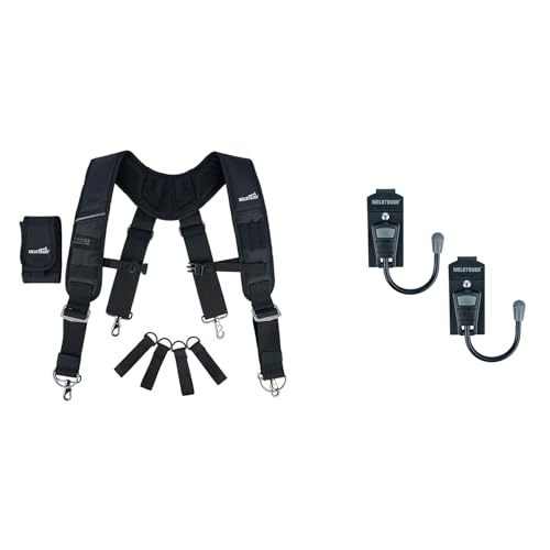 MELOTOUGH Tool Belt Suspenders Heavy Duty Padded Work Belt Suspenders for Carpenter/Electrician + Tool Belt Hook Tool Holster Cordless Drill Holster Hook with Metal Clip