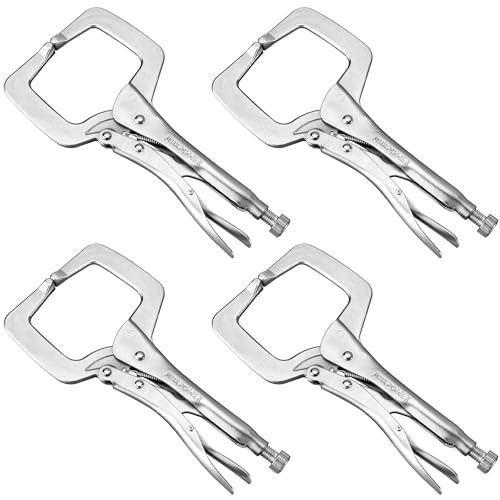 MAXPOWER 11-inch Locking C Clamp, Heavy Duty C-Clamp Locking Pliers with Regular Tip for Welding - 4 Pack 4pcs 11"