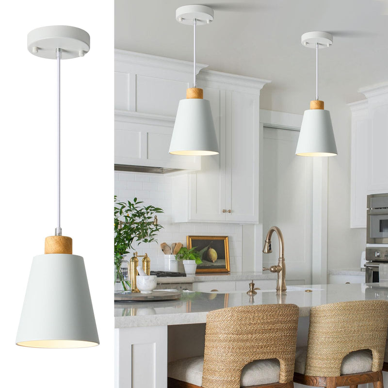 White Pendant Light Kitchen Island Wood Pendant Lighting Mini Modern Hanging Light Small Pendant Light Fixture for Dining Room,Bar,Bedroom,Adjustable Cord,5.94 inch,1 PCS White 1 PACK