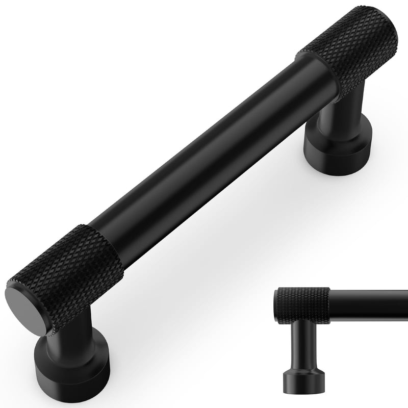10 Pack 3Inch(76mm) Matte Black Kitchen Cabinet Handles Knurled Cabinet Pulls Black Drawer Pulls Kitchen Hardware 3" Hole Center 10