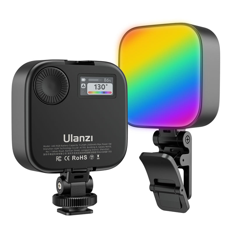 Ulanzi U60 RGB Video Light, Portable LED Camera Light with 360° Color CRI≥95 2500-9000K Dimmable Panel Lamp,2500mAh LED Panel Photography Lighting w Quick Release Cold Shoe Adapter and Clip-Black Black