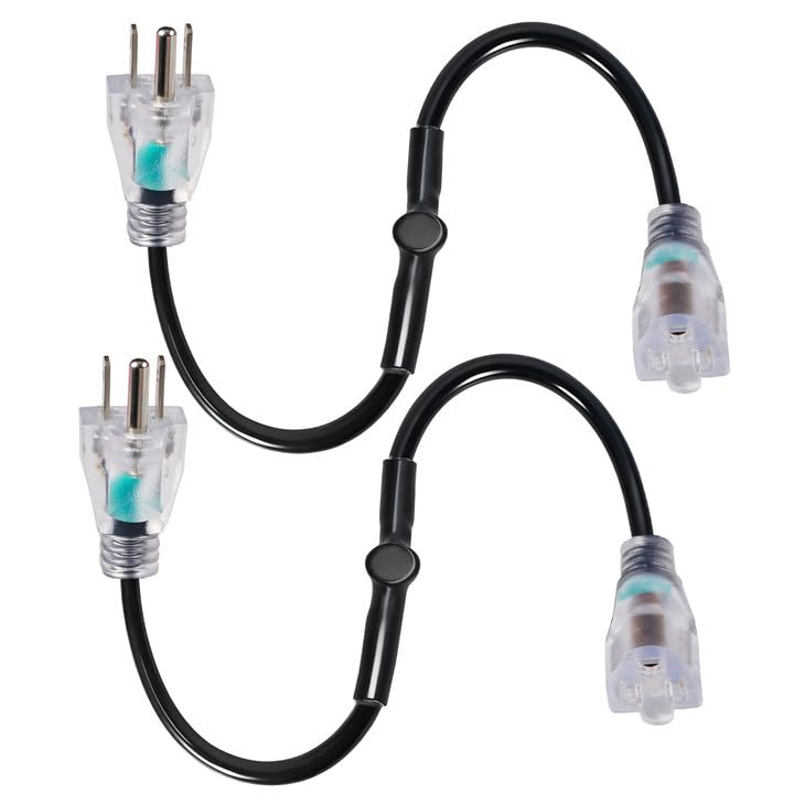 2PCS Thermostat Controlled Extension Cord,32°F(0 Degree) Auto On/50°F(10 Degree) Thermostat Controlled Outlet for Heat Cable Controller,Compatible with Any Outdoor Thermostat Plug Outlet 1 Plug/2PCS