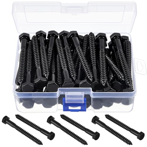 Blulu 60 Pcs 5/16" x 3" Hex Head Lag Screws 304 Stainless Steel Lag Bolts for Wood Plain Finish Hexagon Head Wood Screws (Black) 5/16" x 3" Black