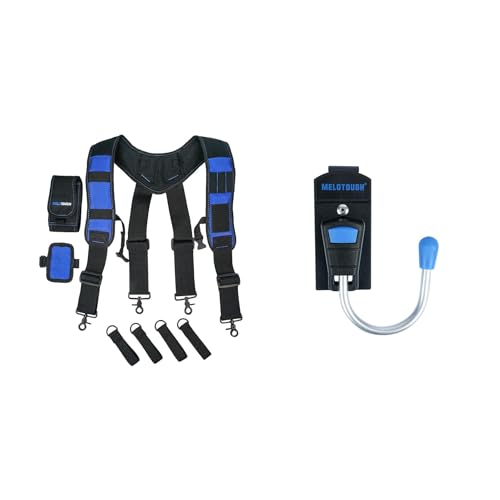 MELOTOUGH Magnetic Suspenders Tool Belt Suspenders with Large Moveable Phone Holder, Pencil Holder, Adjustable Size Suspenders + Tool Holster Cordless Drill Holster Tool Belt Hook with Metal Clip