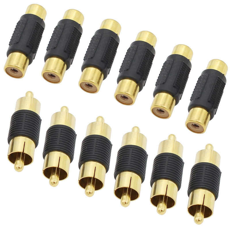 RCA Adapter, 6pcs RCA Female to Female Coupler and 6pcs RCA Male to Male Coupler Gold Plated for Phono, Speaker, Amplifier and RCA Cable Extension