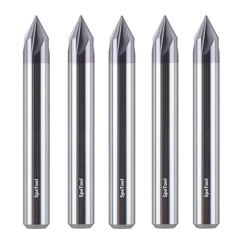 SpeTool 5PCS 60 Degree V Bit 1/4 Inch Shank Carbide CNC Chamfer End Mill 4-Flute V Groove Router Bit with TiAIN Coated for CNC Wood Engraving Carving 5