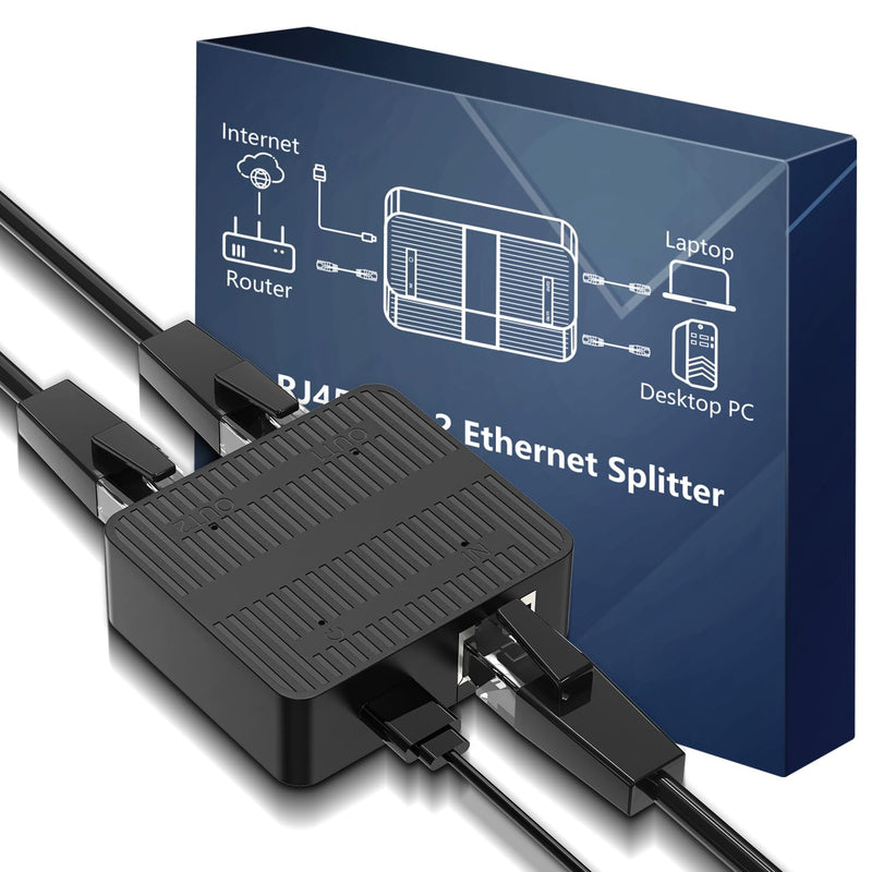 Gigabit Ethernet Splitter 1 to 2 Devices Simultaneously Networking, 1000Mbps High Speed LAN Splitter with USB-C Power Cable, Network Switch Hub Adapter for RJ45 Cat 5/5e/6/7/8 Cable