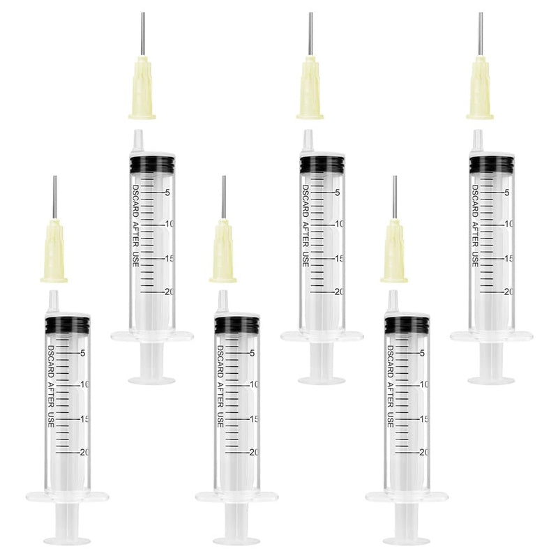 Offcup Syringe Set with Blunt Needle, 6 x Syringe 20 ml and Cannula | Plastic tube disposable syringes plastic syringe for liquids, hobbies, model making and home work 6 pieces, 20 ml