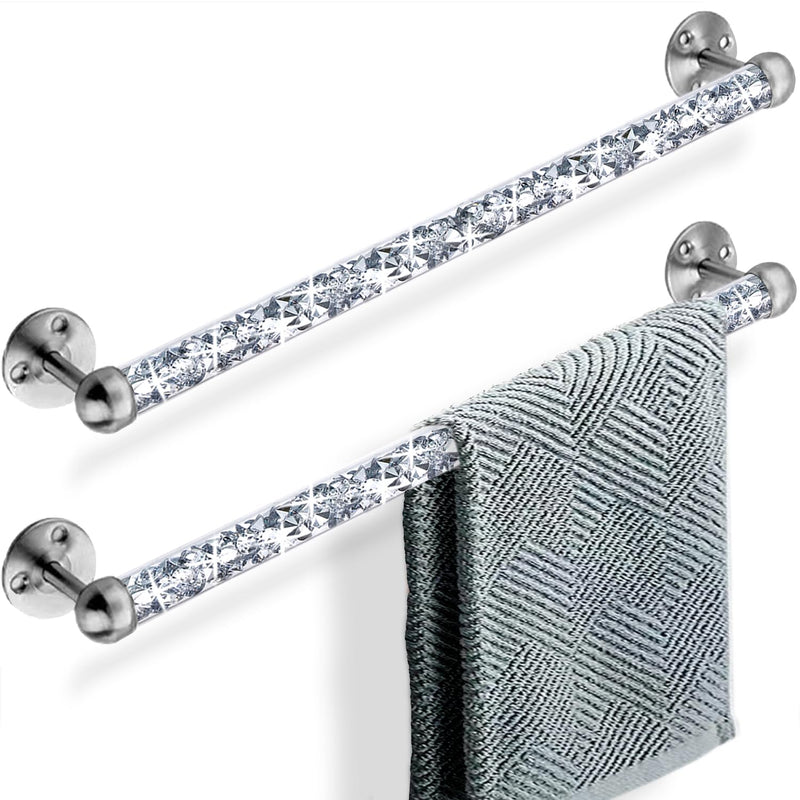 Meetart Crushed Diamond Glass Towel Bar for Bathroom,Set of 2 Towel Rods Wall-Mounted ,Towel Racks for Bath Towels,Hand Towels(15.5”) 15 inch Silver