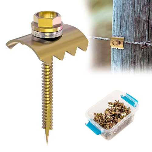 Fence Staples, Fence Post Screws for Softwoods, Fence Fasteners for Wire Fencing, Reuse Fence Staple Nails with Wire Fixer for Wire Mesh and Woven Fencing (1.8 inch-100 Pcs) 1.8 inch-100 Pcs