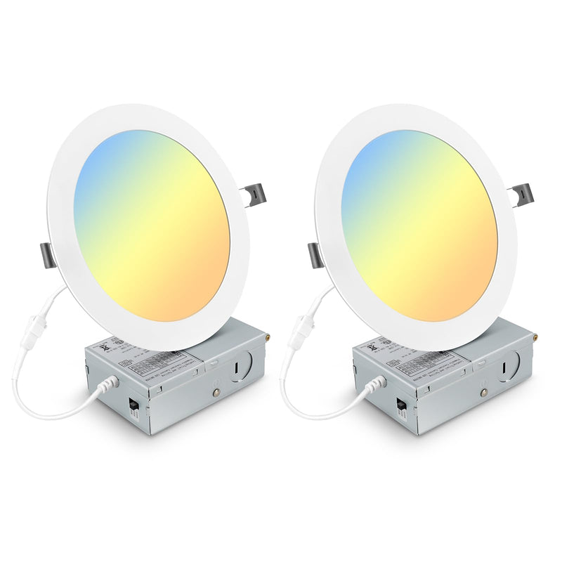 Elaruslux 2 Pack 7 Inch 3CCT Ultra-Thin LED Recessed Light with Junction Box, 3000K/4500K/6000K Selectable, 18W Eqv 125W, Dimmable Canless Downlight, 1600LM High Brightness 2-Pack