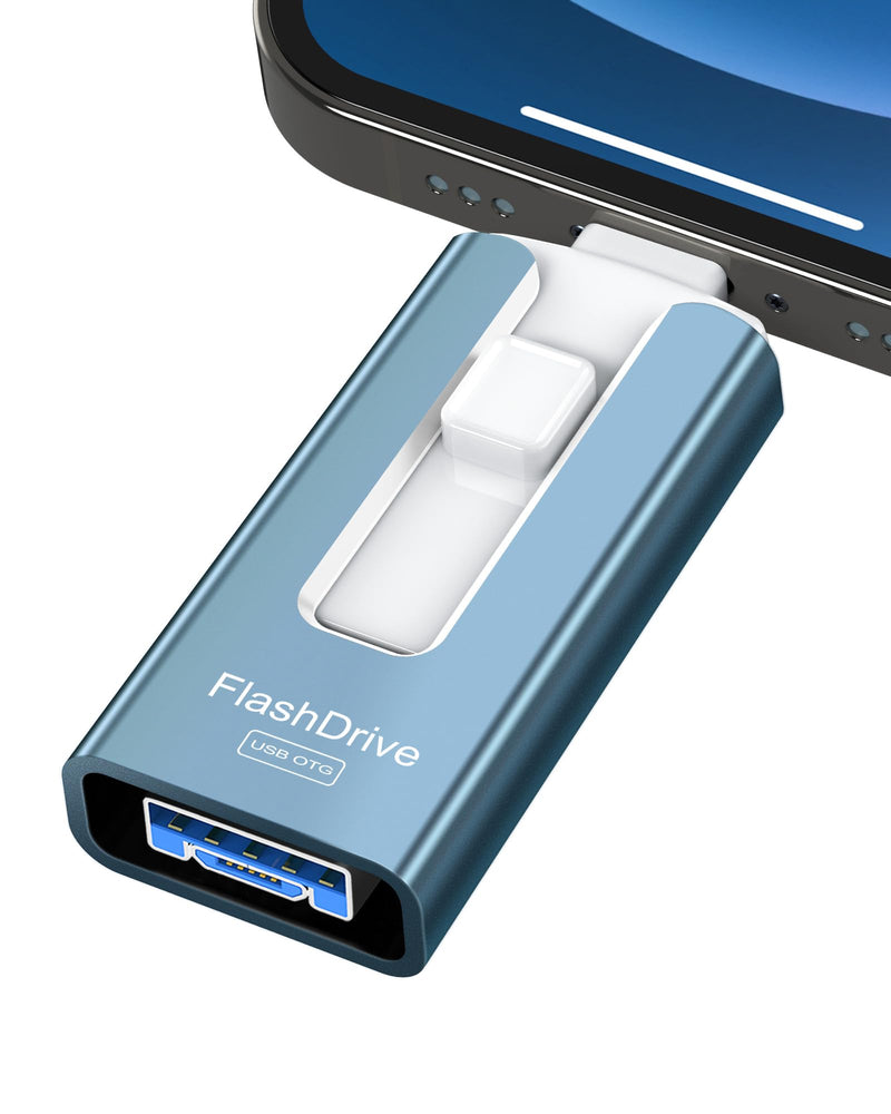 256GB USB Flash Drive for Phone and Pad, Photo Stick High Speed External USB Thumb Drives Photo Storage Memory Stick for Save More Photos and Videos (Blue, 256GB) Blue