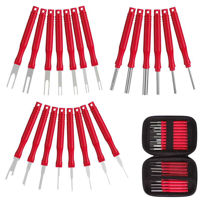 Upgraded Terminal Removal Tool Kit, 21Pcs Red Electrical Pin Removal Tool Kit, Electrical Wire Connector Pin Release Tool, Automotive Terminal Release Kit for Household Devices 21 Pcs