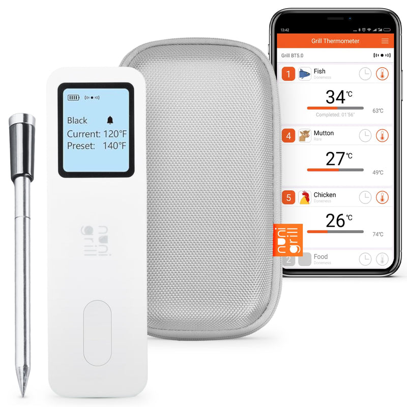 Smart Wireless Meat Thermometer- Digital Meat Thermometer for Smoker, Grilling & Oven Smartphone App Digital Meat Thermometer Wireless, 200ft Range, Rechargeable (One Probe) One Probe