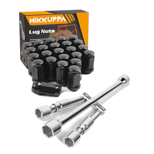 MIKKUPPA M14x1.5 24pcs Black Closed End Lug Nuts & 4 Way Folding Lug Wrench