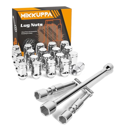 MIKKUPPA M12x1.25 20pcs Chrome Closed End Lug Nuts & 4 Way Folding Lug Wrench