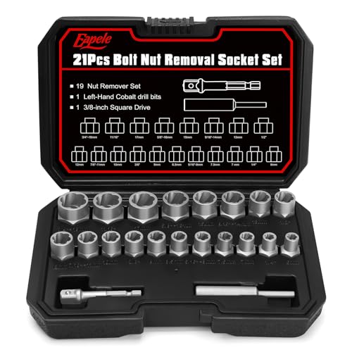 Eapele Bolt Extractor Set, Stripped Nut Remover Twist Sockets, Fit 3/8" Square Drive with Solid Storage Case (21pcs, Silver) 21pcs