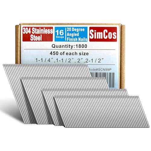 16 Gauge 20 Degree Angled 1-1/4~2-1/2" 304SS Finish Nails, 1800 Pack