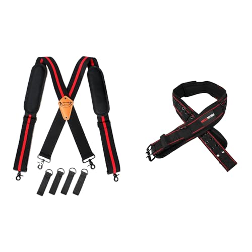 MELOTOUGH MELOTOUGHTool Belt Suspenders Tool Harness for Heavy Duty Work Movable shoulder Pads, Quick lobster clasp Tool Belt Padded Tool Belt with D ring for men construction, adjustable 33'-47'