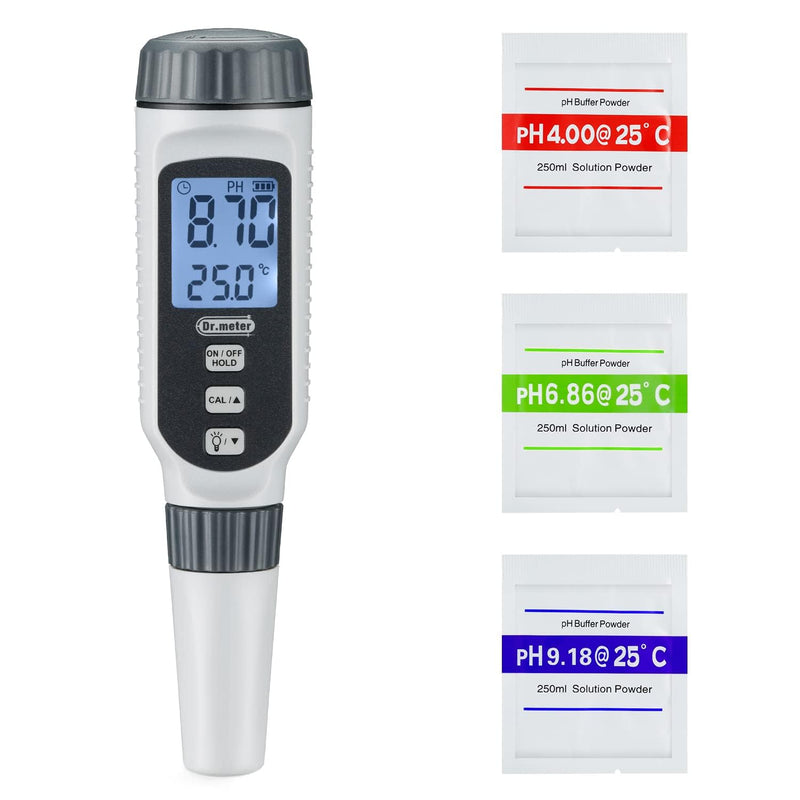 PH Meter, Dr.meter PH Meter Water 0.01 High Precision PH Value Meter with Alarm LCD Display and Automatic Temperature Compensation for Water, Aquarium, Pond, Pool with Calibration Powder 1