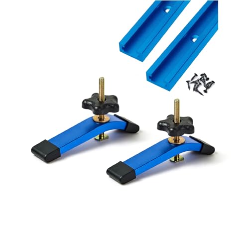 Aluminum 24"X2 T-track with 2pk Hold Down Clamps - Blue Color