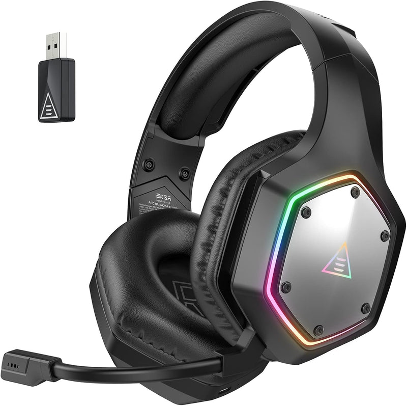 PG4 RGB Wireless Gaming Headset for PS4, PS5, PC - 2.4GHz 7.1 Surround Sound, Bluetooth Gaming Headphone with AI Detachable Noise Canceling Mic, 48-Hr Battery for Laptop, Switch, Mac (Black) Black
