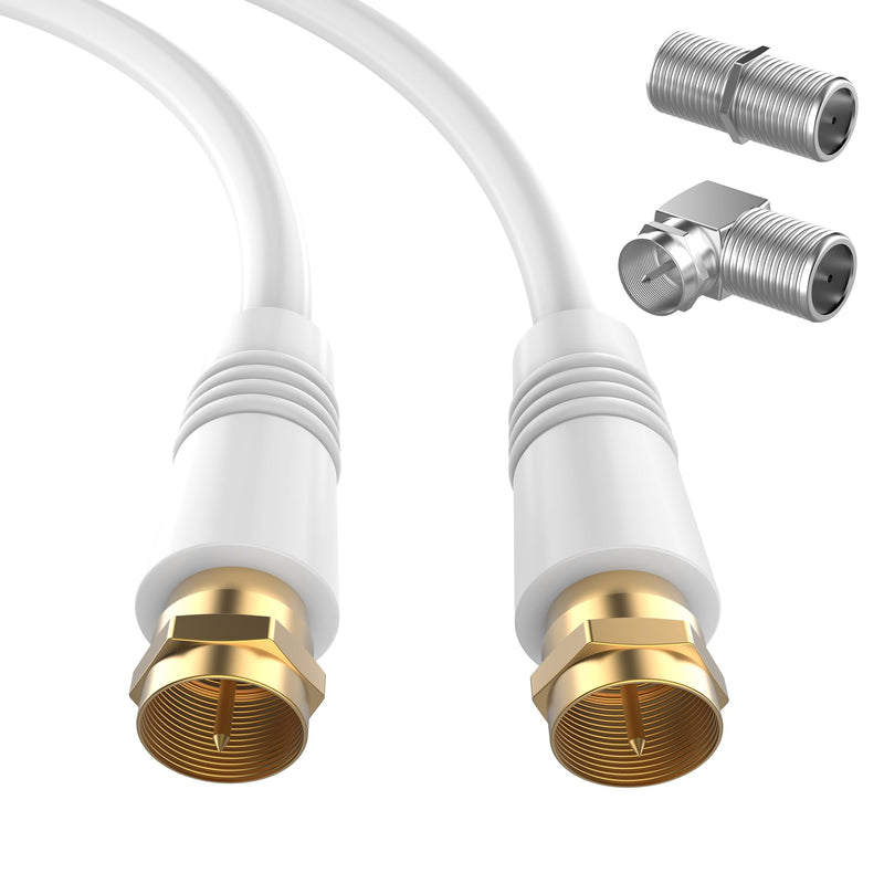 2FT RG6 Coaxial Cable, TV Coax Cable Cord Extender, Gold Plated Connectors, RG6 Compatible for Cable Modems, Cable Box, Digital Router, With F Connector and 90 Degree Angled Male to Female Adapter 2FT