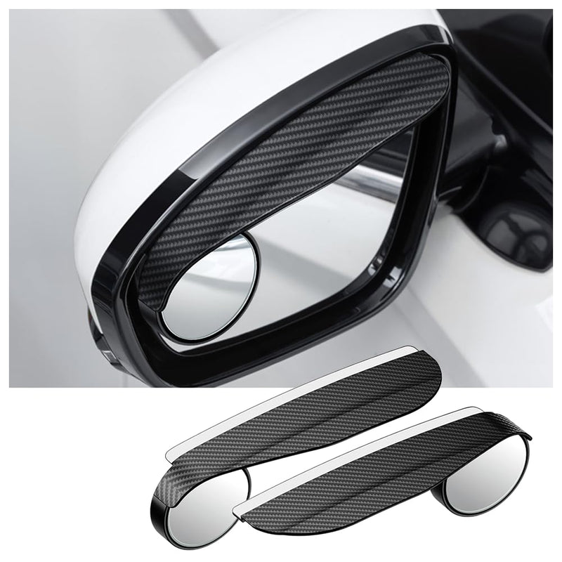 2PCS Car Blind Spot Mirror with Side Mirror Rain Guard,Carbon Fibre Rear View Mirror Rain Visor & 360° Adjustable HD Blindspot Mirror,Universal Automotive Exterior Accessories