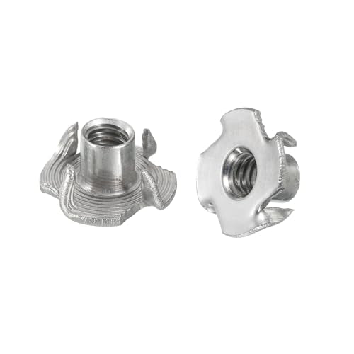 uxcell 1/4"-20 T-nut 100pcs 304 Stainless Steel 4 Pronged Tee Nuts for Furniture Woodwork Cabinetry Threaded Insertion