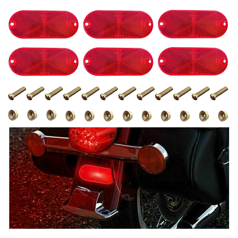 6 PCS Front Reflector Oval Reflector, Safety Reflector with Center Mounting Hole, Universal Vehicle Safety Warning Reflector for Roads, Mailboxes, Tunnels (Red) Red