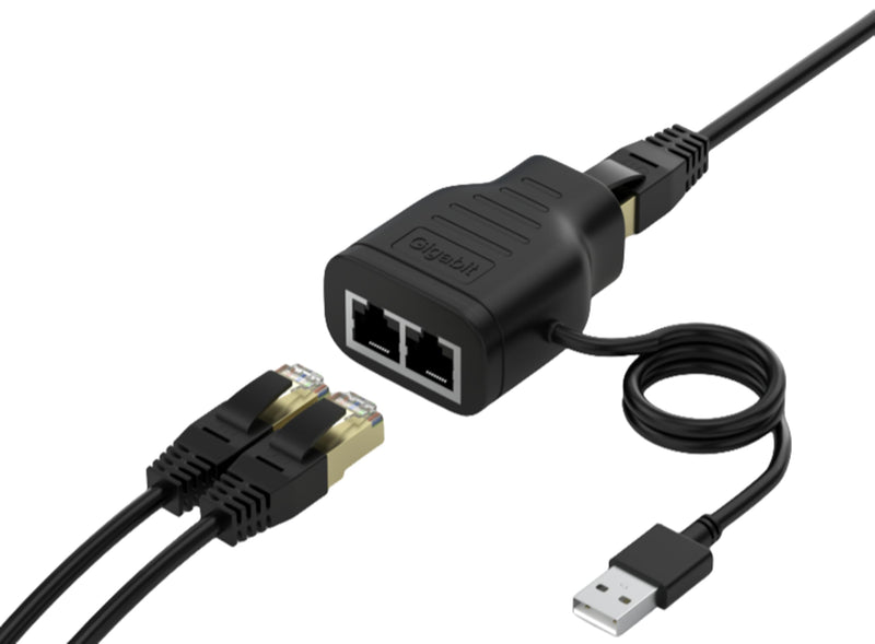 1000Mbps Portable Ethernet Splitter Ultra-high-Speed LAN/Internet Ports All Ports Share The Internet at The Same time RJ45 Network Expansion Connector USB C Powering Gigabit Switches (1 to 2) 1 to 2