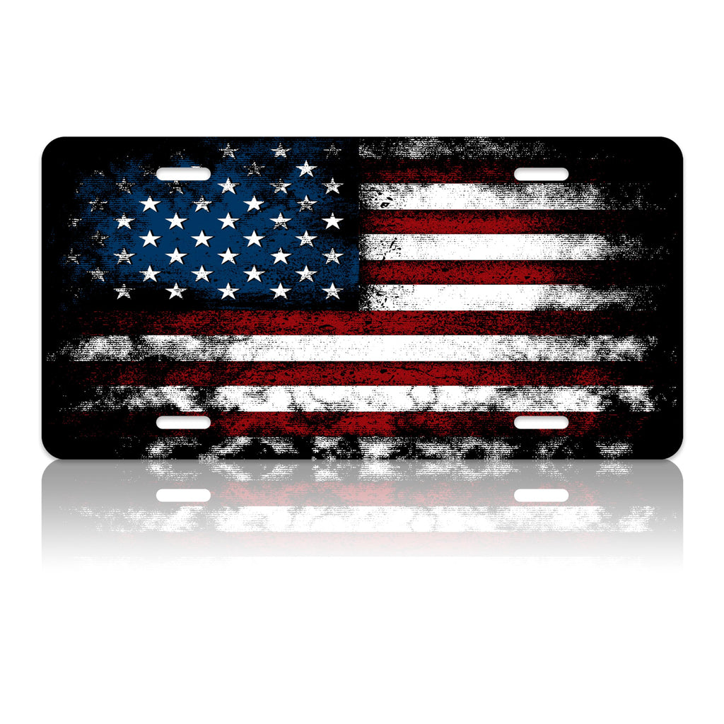 Vintage American Flag License Plate Personalise USA Flag Car Front Stainless Steel Metal Car Plates Tag Funny Novelty Vanity Tag 4 Screws Decorative for Men Women Vintage American flag