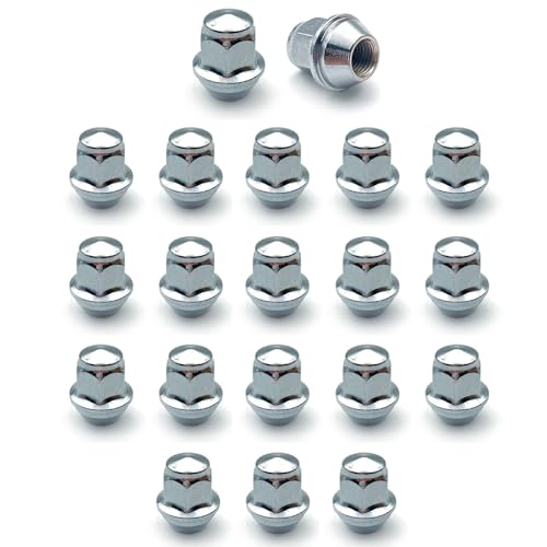 M12x1.5 Chrome Lug Nuts 1-1/4" Heigh, Compatible with Focus, Fusion, Escape, EcoSport, Fiesta, Lincoln, MKC, MKZ, OEM Factory Style Replacement Lug Nuts, 20 Pack