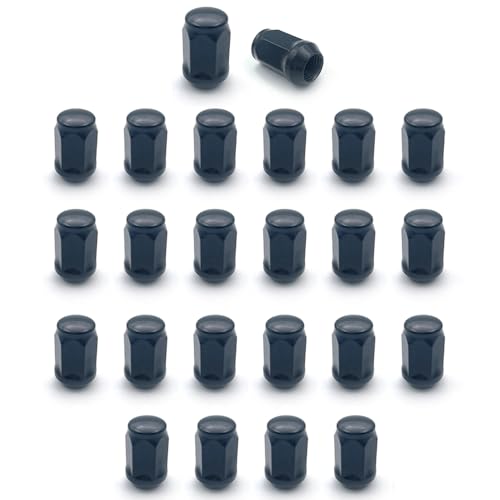 24 Pcs M14x1.5 Thread Bulge Acorn 1.38" Long Lug Nuts Black 3/4" 19mm Hex Compatible with Jeep Wagoneer, Grand Wagoneer, Ram 1500
