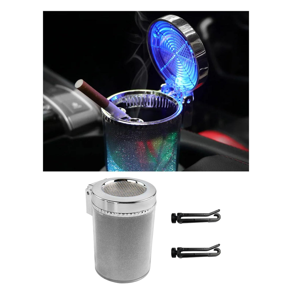 Car Ashtray with Blue LED Light, Smell Proof Smokeless Auto Ashtray with Lid, Portable Mini Car Trash Can, Universal Vehicle Cup Holder Air Vent Ashtray for Car Home Office (Colorful) Colorful