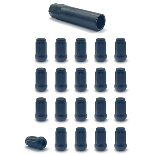 M12x1.25 Lug Nuts, 20pcs Black Closed End Lug Nuts with 1 Socket Key Compatible with Altima, Maxima, Subaru Infiniti Aftermarket Wheel