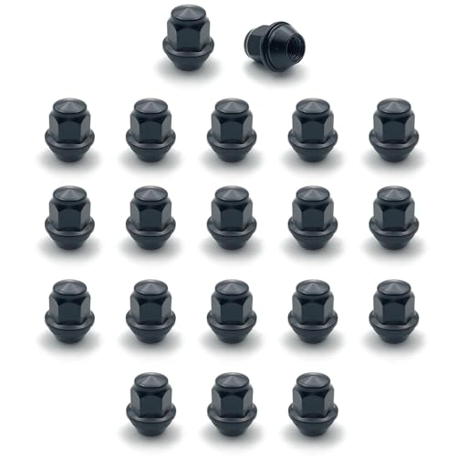 20 pcs M12x1.5 Black Lug Nuts 1-1/4" Heigh, Compatible with Focus, Fusion, Escape, EcoSport, Fiesta, Lincoln, MKC, MKZ, OEM Factory Style Replacement Lug Nuts