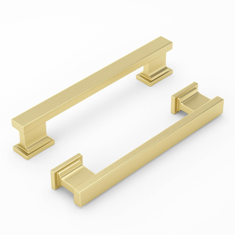 Cabinet Handles Kitchen Drawer Pulls and Knobs, 10Pack Gold 5inch Hole Center, Square Hardware for Bathroom Dresser 5inch(128mm) Hole Center 10