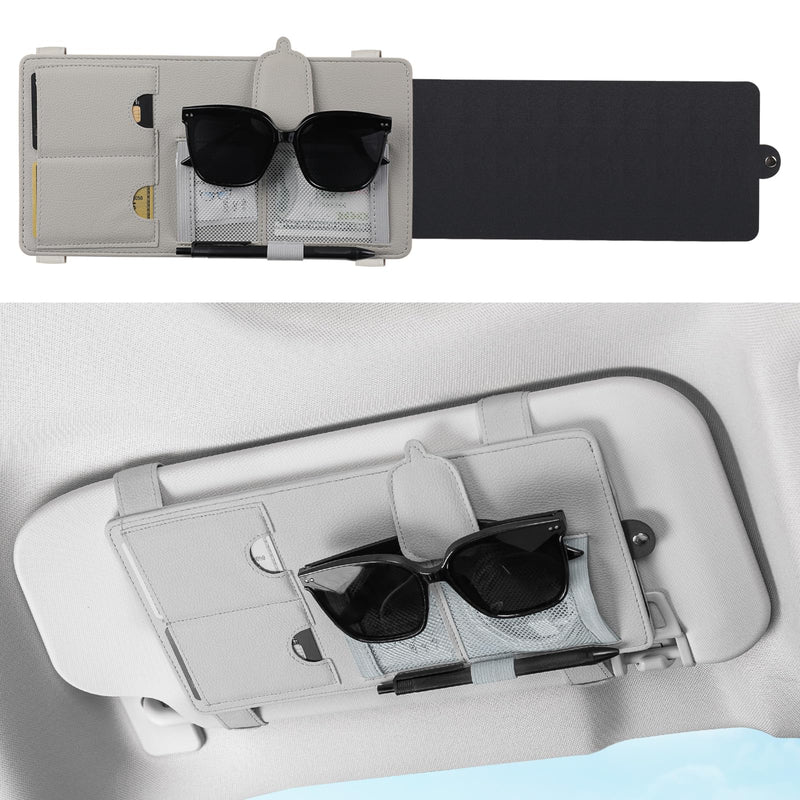 SEG Direct Sun Visor Extender for Car, Sun Blocker with Magnetic Sunglass Holder Hanger Clip, Ticket Card Organization Pouches, Side Sunshade Visor Organizer Accessories, Gray