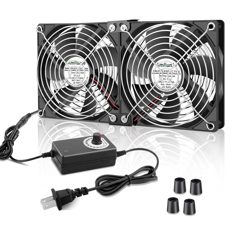 2X 120mm 240mm Computer Fan with AC Plug Big Airflow Adjustable Speed 110V 220V 240V Dual Ball Bearing Powerful Fans, for RV Fridge Workstation Cabinet PlayStation Server Cooling and Exhaust 120x25mm x2