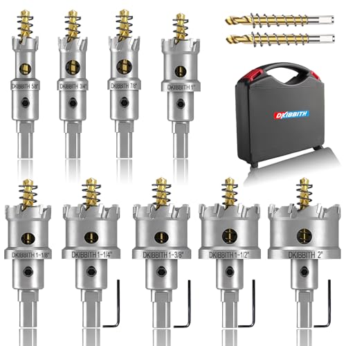 11 Pcs TCT Hole Saw Set,5/8” to 2” Heavy-Duty Tungsten Carbide Hole Saws Kit for Stainless Steel Hard Metal Plastic Wood, 1” Cut Depth, with Detachable Pilot Drill Bits, Allen Wrench 11 Pcs Hole Saw Kit