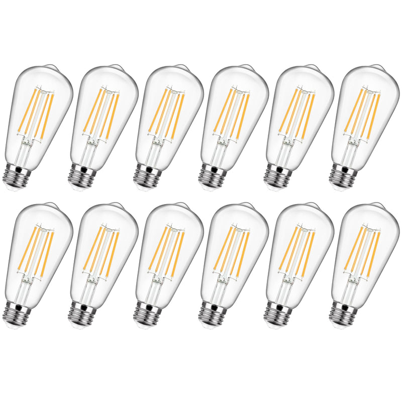 12-Pack Vintage LED Edison Bulbs 100W Equivalent 1400LM High Brightness 8W ST58 LED Filament Light Bulbs 3000K Warm White E26 Medium Base CRI90+ Antique Clear Glass for Home Dinning Room, Non-dimmable 12 Count(Pack of 1)