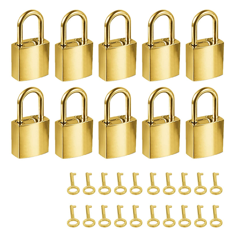 Mini Metal Lock - 10 Sets Zinc Replacement Pad - Small Locks with Keys, Mirror Glossy (Gold) gold - 10 sets