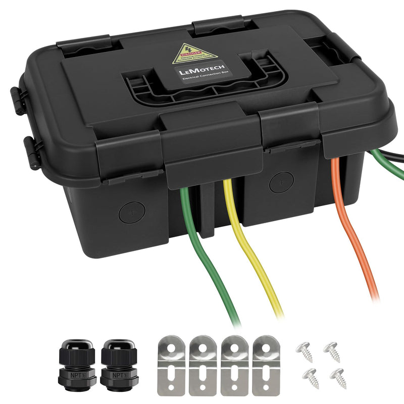 LeMotech Outdoor Electrical Box (External 14x9.6x5.5in), IP55 Waterproof Connection Box with Handle, Extension Cord Cover for Outlet,Pool Pump,Timer,Power Strips,Holiday Light Decoration, Black