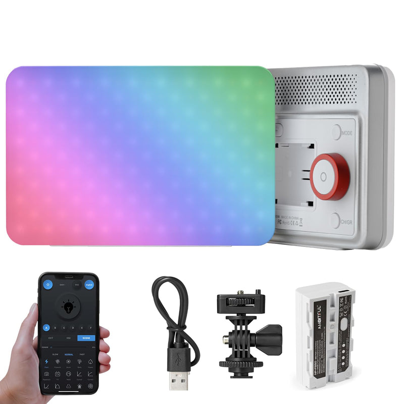 AMBITFUL Video Lighting with APP Control, RGB Full Colour, 10 FX Effects, Hot Shoe Base for Photography Video Lighting Studio, CRI/TLCI 95+ （VL15C VL15C