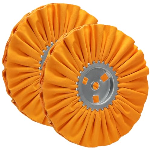 Hedume 2 Pack 10" Orange Airway Buffing Wheel, 5/8'' Arbor Hole 16 Plys/Medium Polishing for Angle Grinder, Aluminum or Stainless Metal Finishing