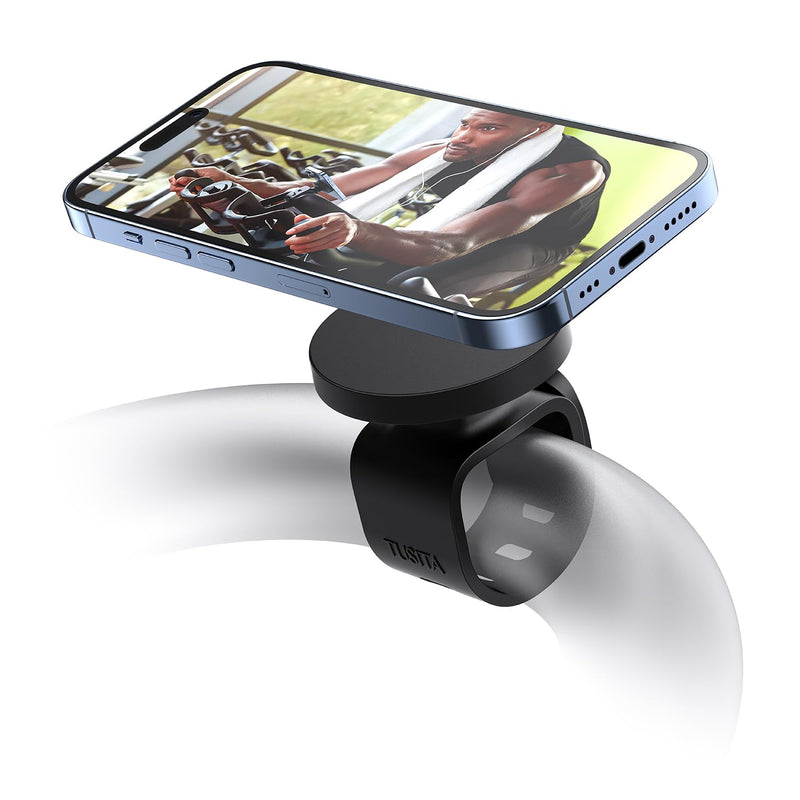 TUSITA Magnetic Phone Mount Compatible with Peloton - Compatible with MagSafe,iPhone Holder for Gym,Stationary Bike,Stroller,Cart Handlebars