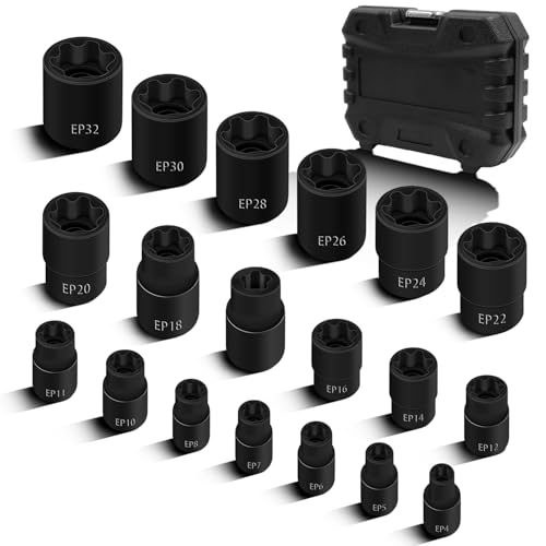 19PCS External Torx Plus Socket Set, 1/2” 3/8” 1/4'' Dr. EP Sockets 19-Piece Set