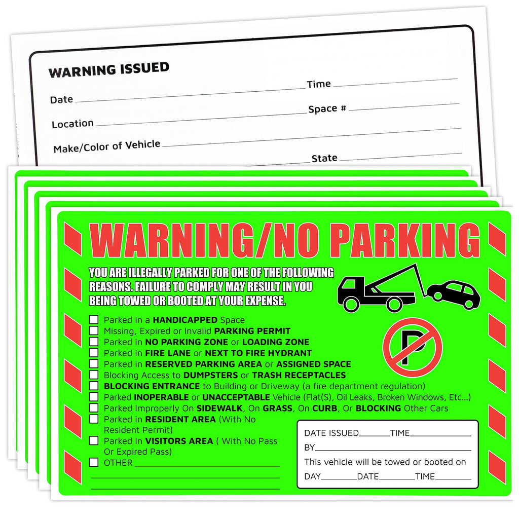 Parking Violation Stickers 25 Pcs Fluorescent Green You are Illegally Parked Multi Reasons Hard to Remove Tow Warning Private Parking Warning Sticker for Car Windows