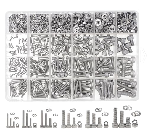 1080PCS M2-M6 304 SS Knurled Socket Head Cap Screws Nuts Washers Kit